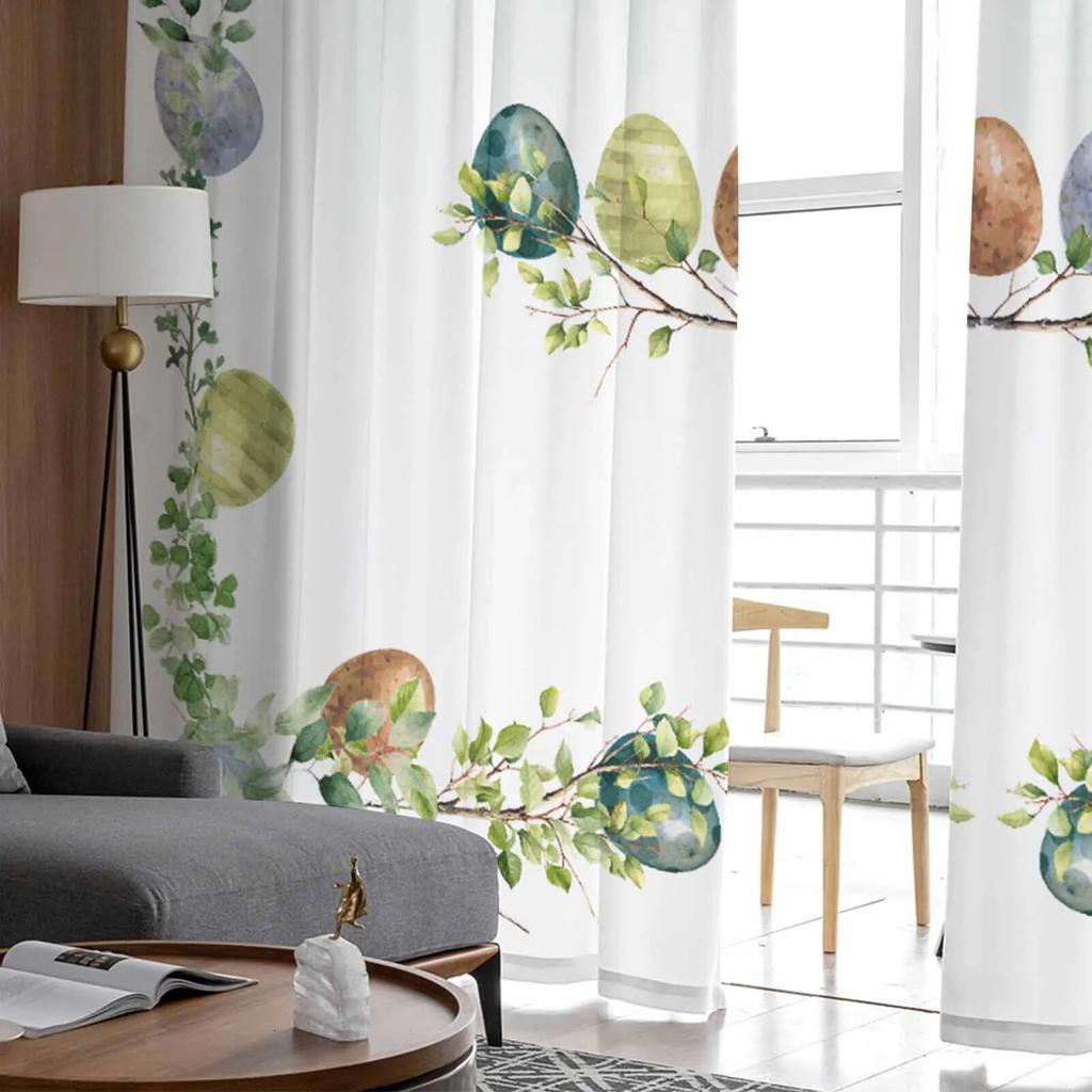 Easter Egg Plant Leaves Sheer Curtains For Living Room Kitchen Window Curtains Bedroom Tulle Voile Curtains