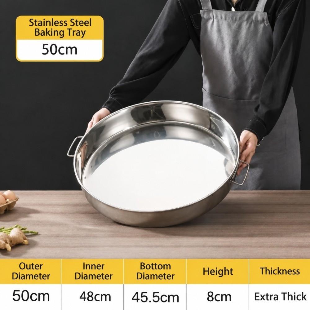 Stainless Steel Steaming Tray with Handle Noodles Rice Plate Vegetable Fish Pan Kitchen