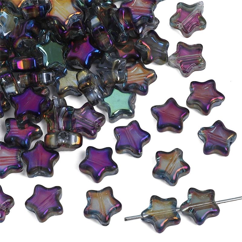 10 stk Pentagram krystallglassperler belagte fargede løse avstandsperler for DIY-kjede armbånd smykker