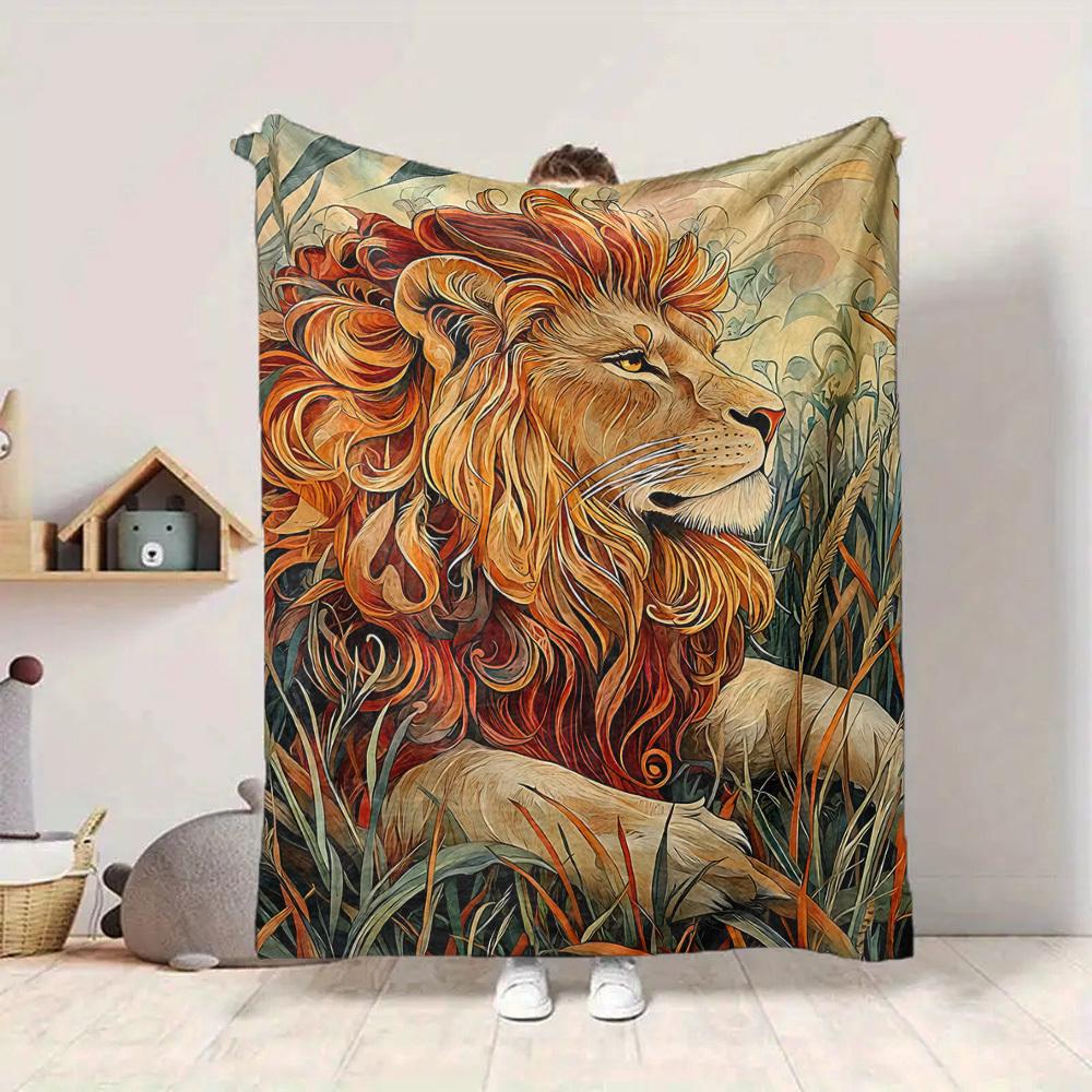 1pc Lion Safari Blanket, Lightweight Flannel Throw Blanket For Sofa, Bed, Travel, Camping, Living Room, Office, Couch, Chair, And Bed