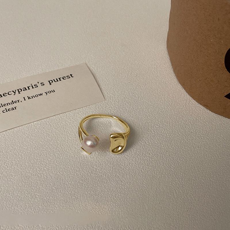 Irregular Pearl Open Ring Female Niche Design Individuality and Simplicity Can Be Adjusted Hundred with The Index Finger Ring Everyday Ring