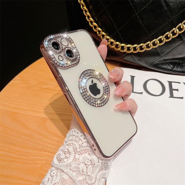 For Iphone 14 Pro Max Luxury Plating Flash Diamond Silicone Phone Case For Iphone 11 12 13 14 Plus Hollow Out Rhinestone Cover