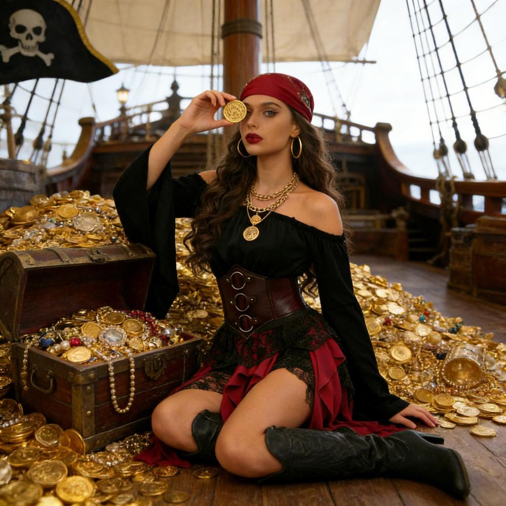 Medieval Women's Pirate Blouse and Pirate Skirt Irregular Halloween Coaply Pirate Captain King Outfit with Accessories S-XXL
