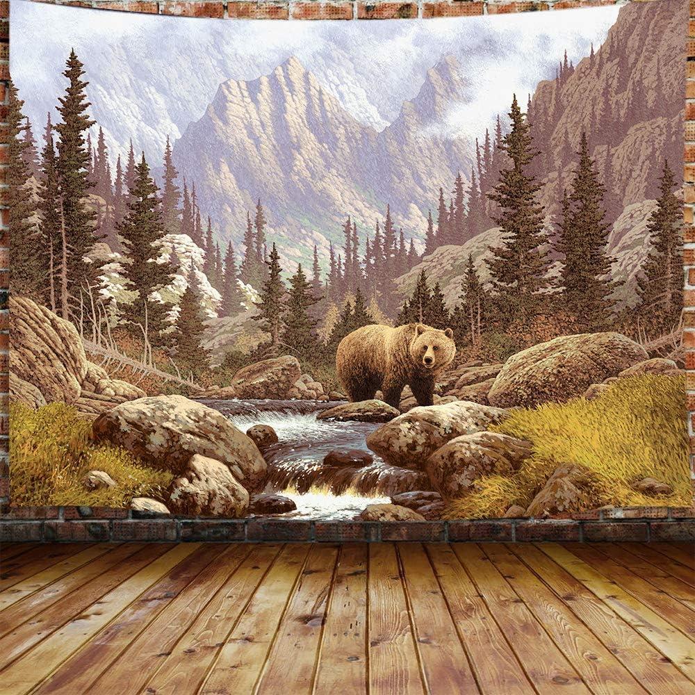 Tapestry Wall art depicting Jawo bear in the mountains and forest 75x100