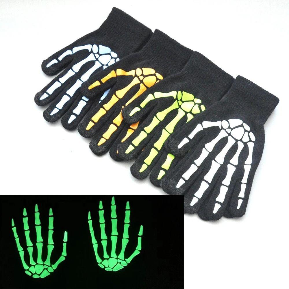 Full Finger Luminous Skeleton Claw Gloves Thicken Skeleton Goth Mittens  Outdoor