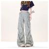 Summer Casual Pleated Striped Stars Full Print Overalls Women's Wide Leg Mopping Belt Dancing Pants