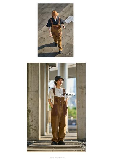 American Retro Khaki Unisex Workwear Overalls - 2025 Trendy Japanese Style Loose Straight-Leg Pants