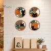 Cat Theme Wall Sign 4Pcs Black Decor Set, Boho Cartoon Hanging Art, Art Set Farmhouse Rustic Wooden Plants for Bedroom Living Room Office
