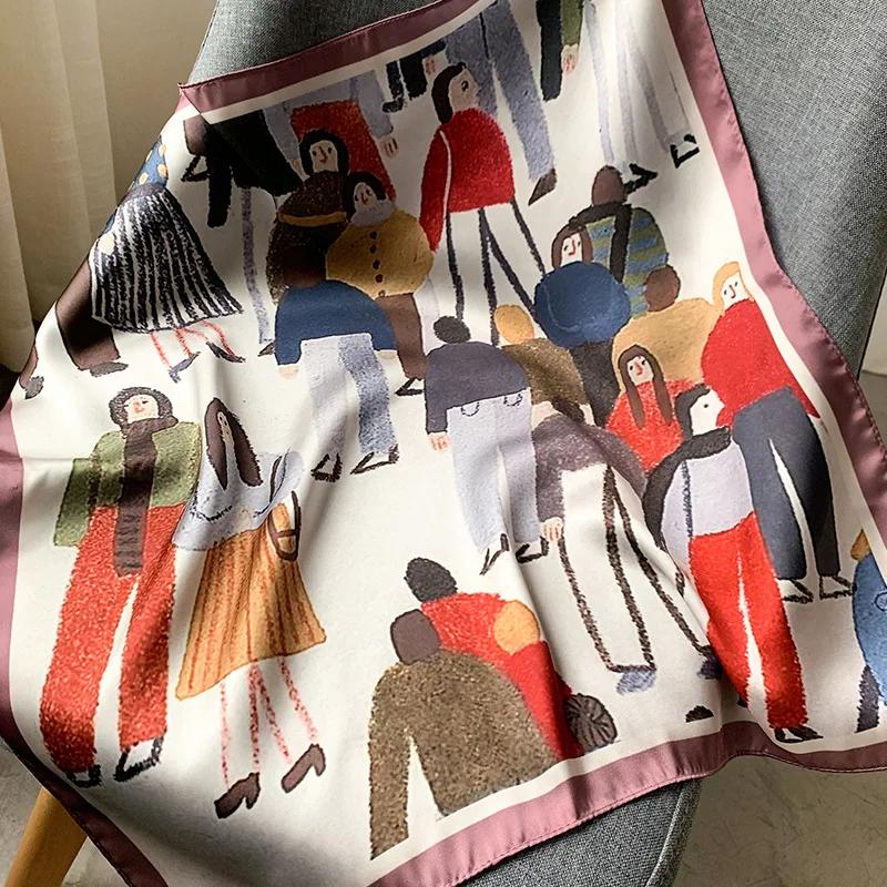 Small Kerchief Silk Satin Hair For Women Fashion Print Head Scarfs Female 53*53Cm Square Headband Neck Scarves For Ladies Spring