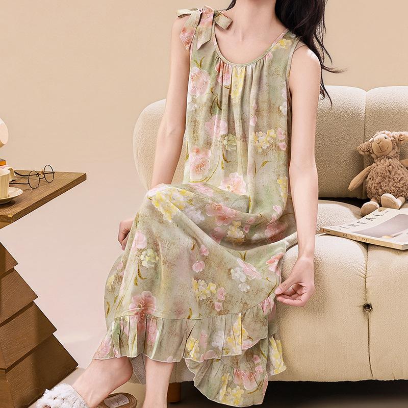 Dress Pajamas Women's Summer Loose Large Size Sweet Cute Pajamas Summer Women's New Artificial Cotton Silk Loungewear