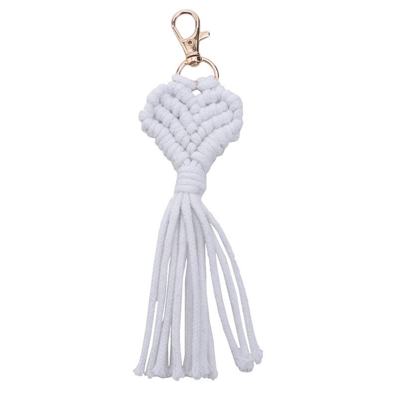 Porte-clés Macramé Anneaux Pendentif en Forme de Cœur Porte-clés Pour Femmes Fait à la Main Mignon Porte-clés de Voiture Accessoires de Mariage Cadeau white