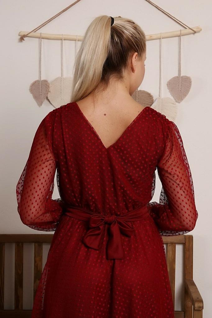 Women's Big Size Dress Green Lined Polka Dot Tulle Plus Size Belted Dress