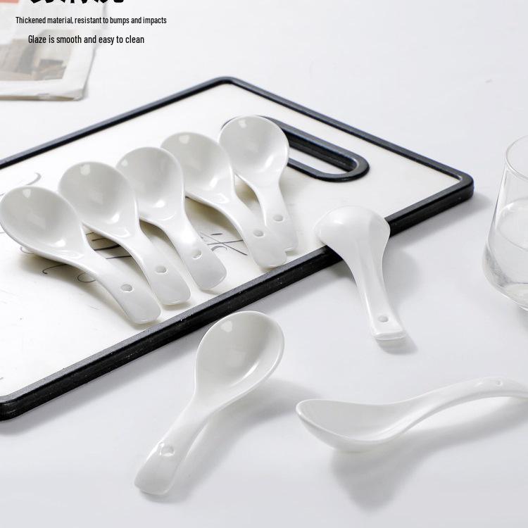 100 Pure White Small Ceramic Soup Bowls and Spoons Set for Home Use