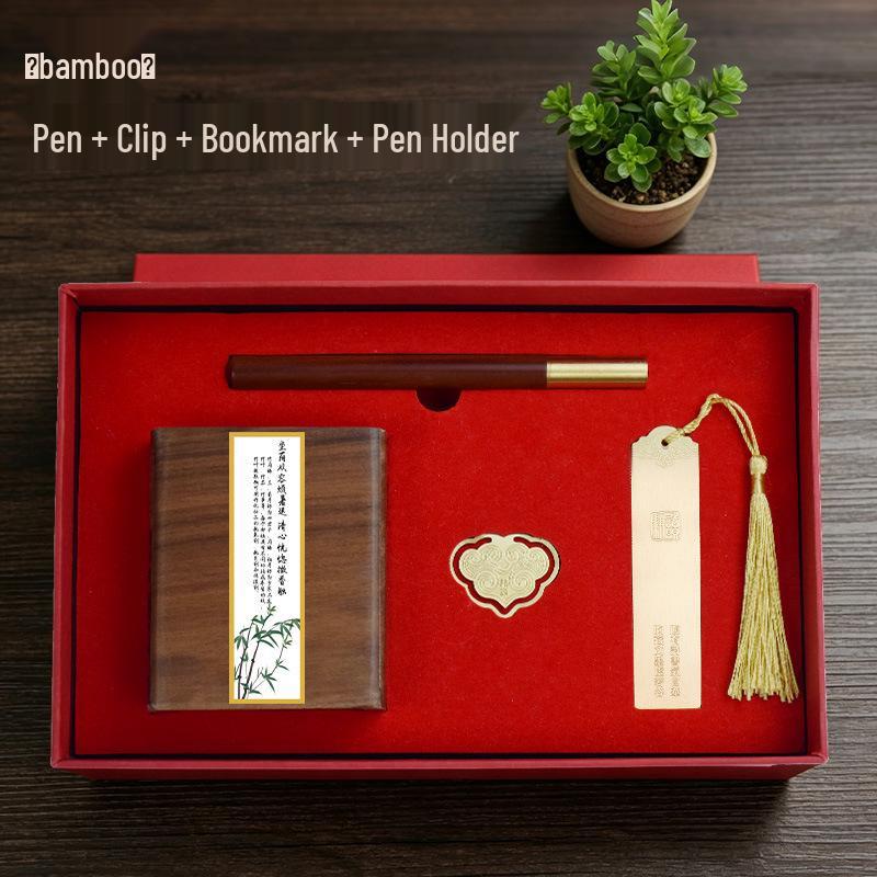 Chinese Solid Wood Pen Holder: Premium Desktop Ornament & Corporate Gift In Elegant Gift Box