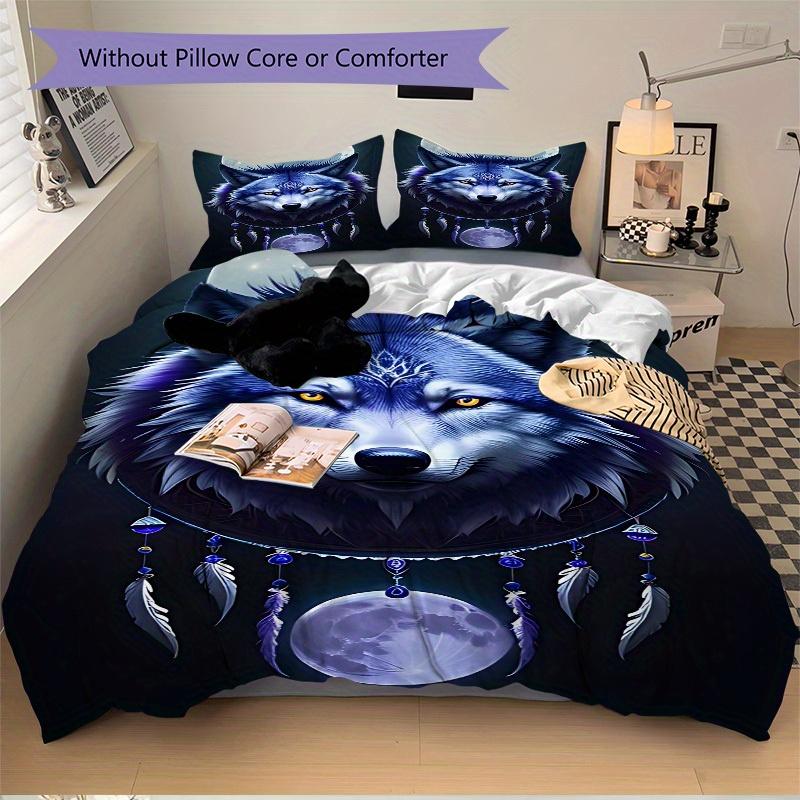 3pcs Set Wolf Moon 1 Quilt Cover + 2 Pillowcases, All Seasons Bedroom Setting, Perfect for Home and Dorm Decor A182