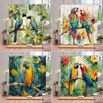 Parrot Shower Curtain Toucan Tropical Plant Animal Flower Leaf Ocean Flamingo Cartoon Polyester Fabric Bathroom Decor Curtains
