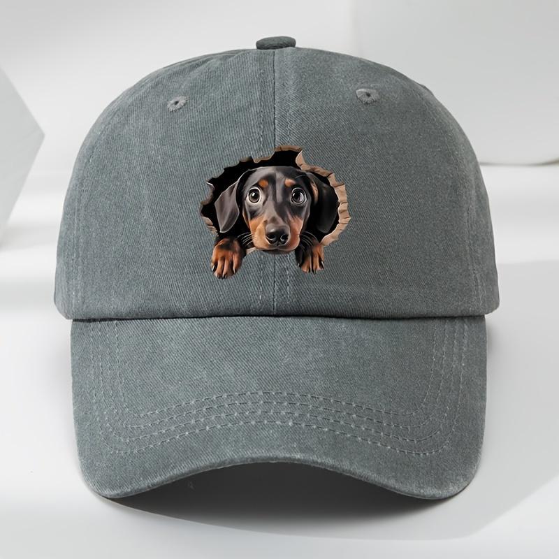 Retro Washed Baseball Cap with Playful Dog Pattern Featuring a See Through Hole Design  Breathable Casual Outdoor Sports Sun Hat