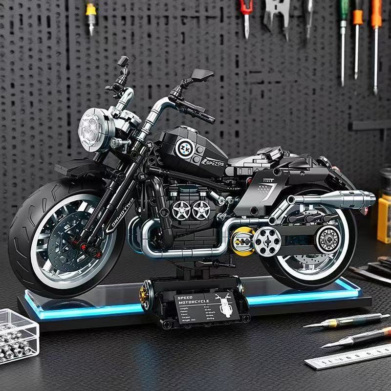 Technical Motorcycle Building Bricks Set for Adults - Detailed Engine & Wheels Motorbike Model - DIY Assembly Kit for Hobbyists