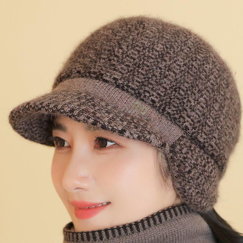 Pălărie tip borcan tricotată căptușită cu lână de iarnă pentru femei vârstnice