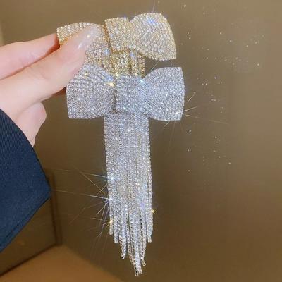 Temperament Bow Fringe Hairpin Rhinestone Hair Accessories Long Tassel Rhinestone Hairpin  Women