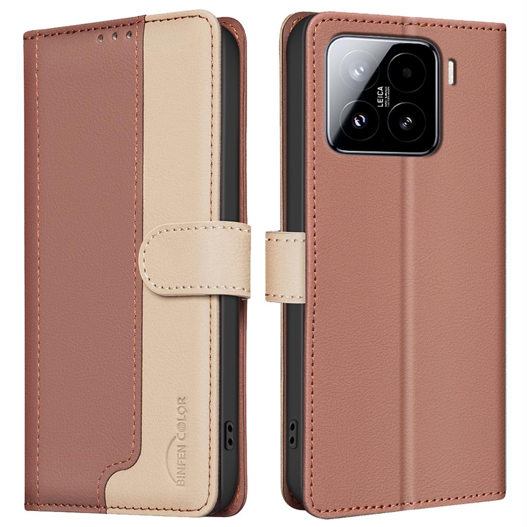 BINFEN COLOR BF33 for Xiaomi 15 Leather Case Splicing Color RFID Blocking