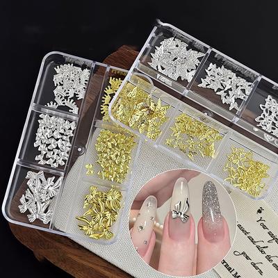 6/12 Grelhas Metal Laço Encantos Nail Art Ouro Prata 3D Estrela/Cruz Rebite para Unhas Luz Estrelar Peças de Decoração de Unhas Acessórios para Manicure DIY
