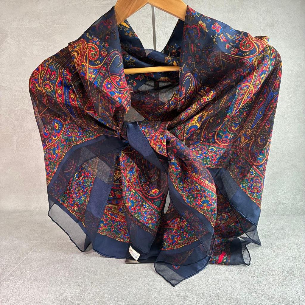 Used Beautiful condition, JIN ABE 100% silk large scarf, paisley pattern, shawl