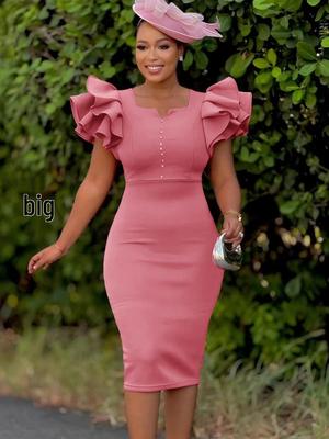 Beaded Ruffle Sleeve Bodycon Evening Dress - European & American Summer Fashion