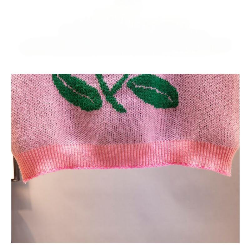 Round Neck Knitted Vest Embroidered Flowers Splicing Color Design Women's Knitted Pullover Sweater Loose Casual Top Autumn