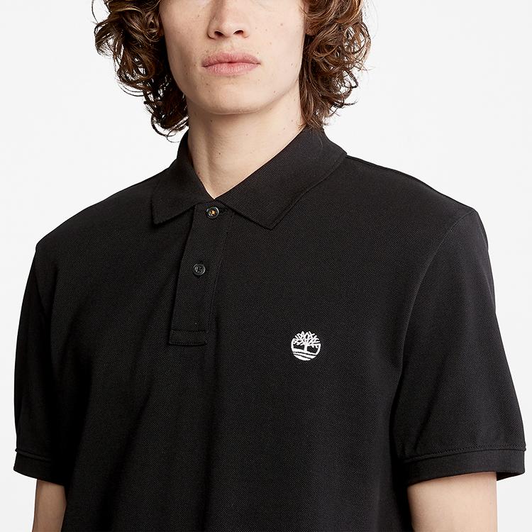 Timberland Single Pearl Loose Breathable Short Sleeve Polo Shirt Men Polo Shirts Black A24H2-001A