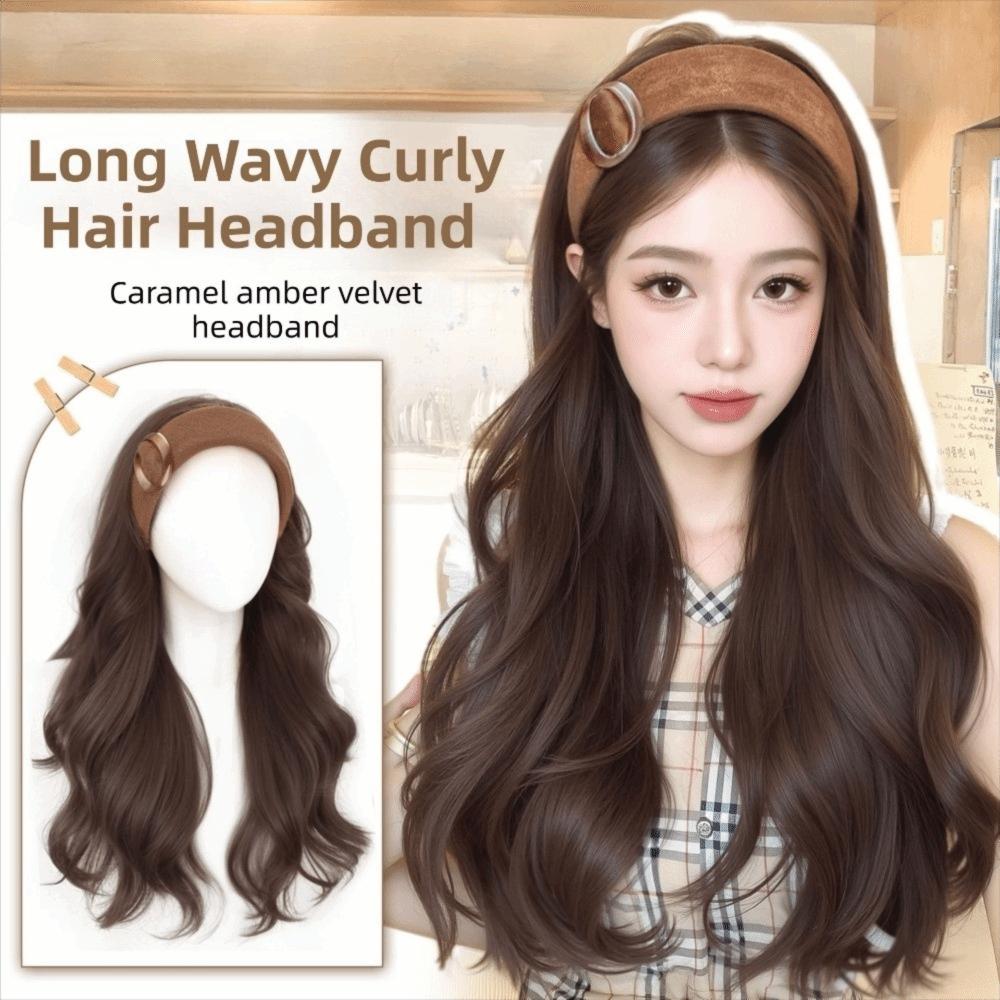 Hair Hoop Half Headband Wig Korean Style Long Wavy Curly Hair Synthetic Velvet Headband Wigs  Women