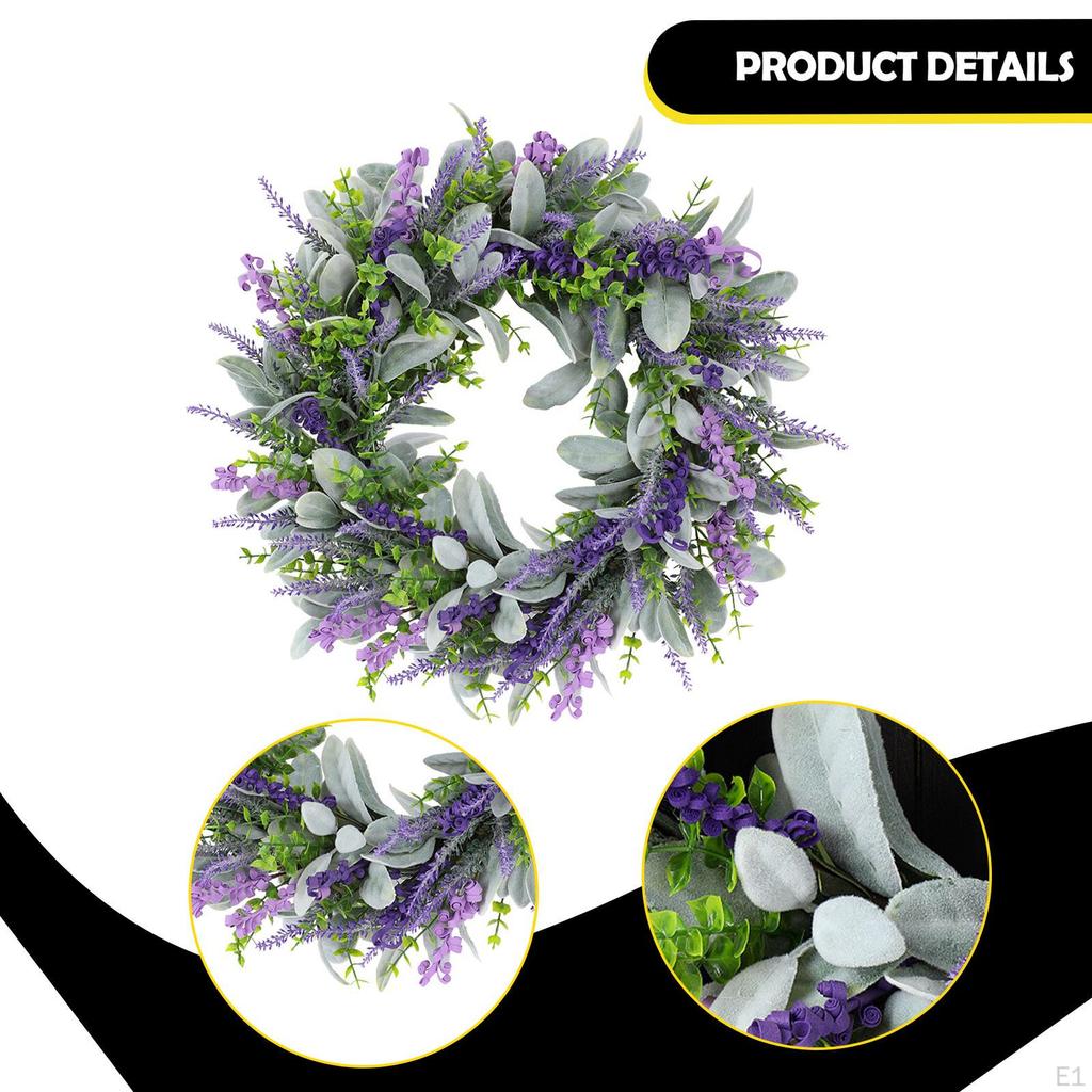 Artificial Lavender Wreath Front Door Wreath,Crafts Centerpiece Decor Greenery Leaves Spring