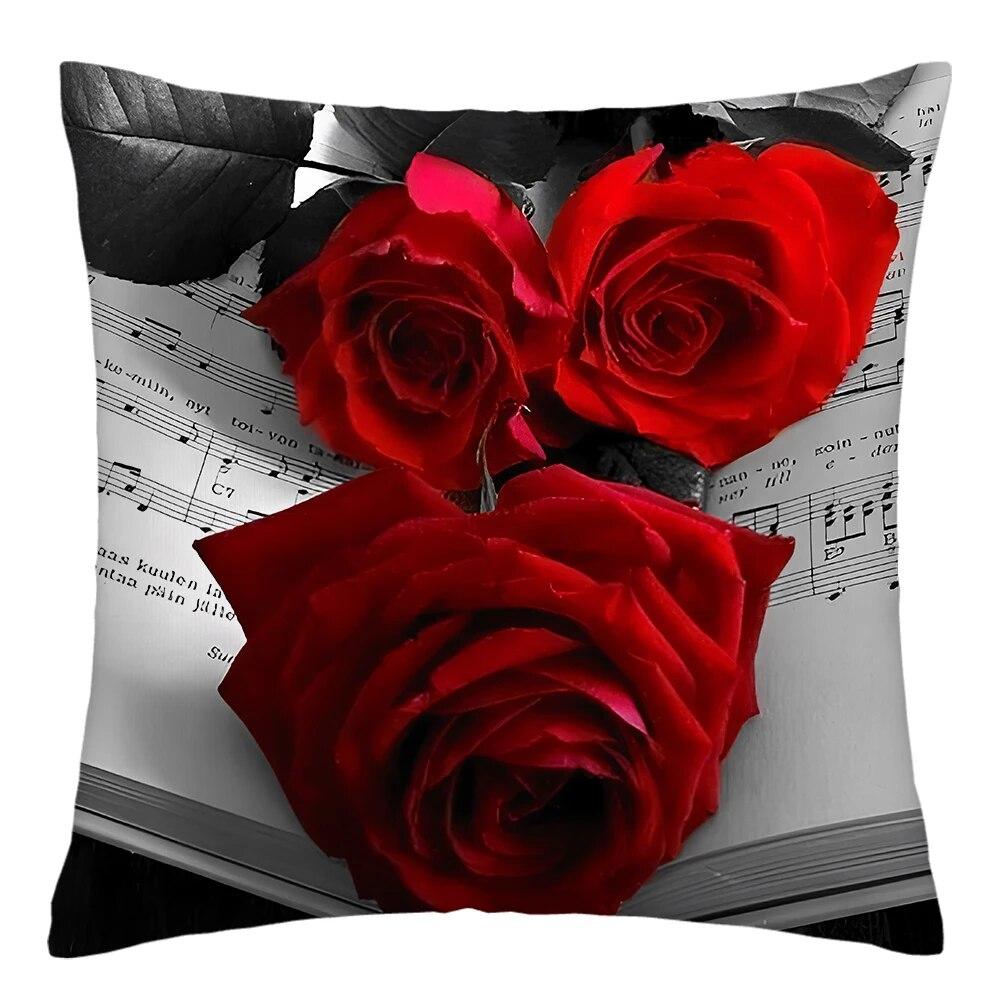 Red Rose Flower Print Pillowcase Sofa Cushion Cover Home Improvement