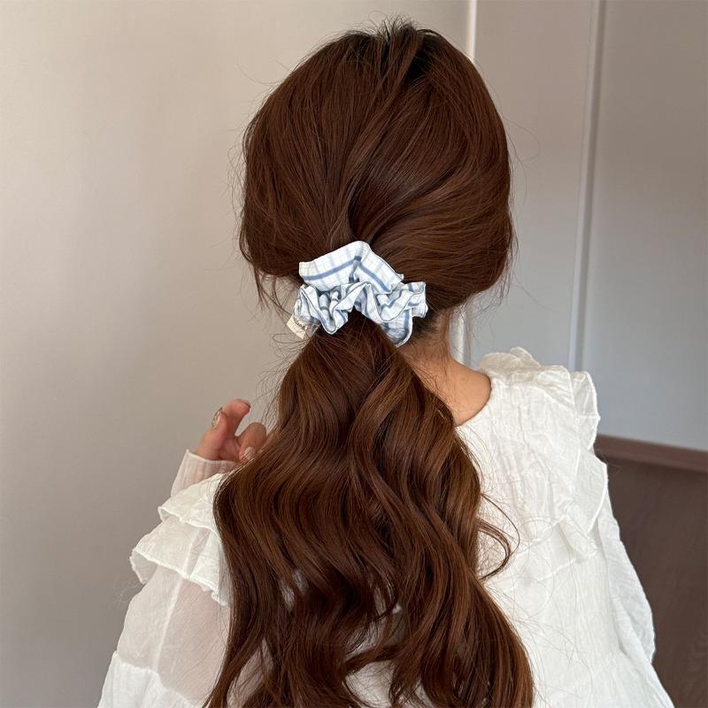 Blue and White Checkered Fabric Hair Band for Short Ponytails, Elegant and Versatile Headband for Updos