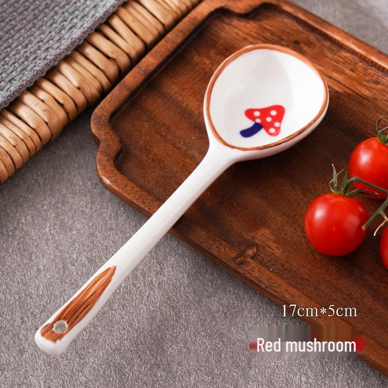 Long-Handled Ceramic Strawberry Spoon - Cute Cartoon Design for Kids