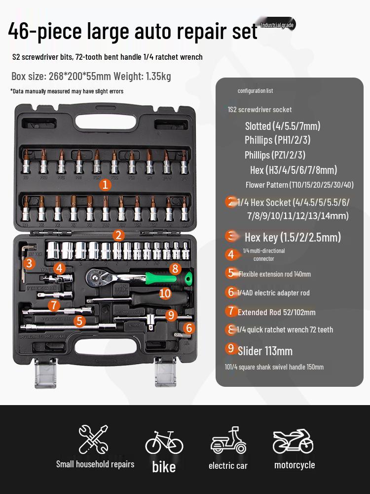 Compact Automotive Repair Tool Set: Socket Wrench & Hex Screwdriver Combo