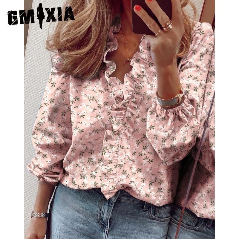 GMXIA Women's Fashion Casual Long Sleeve V Neck Blouses & Shirts