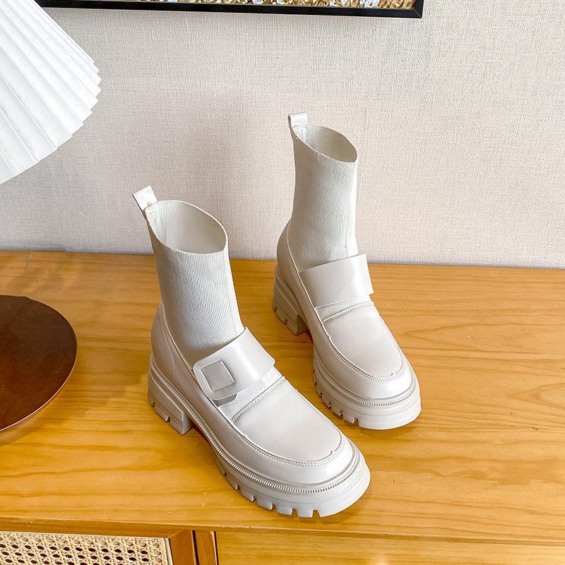 

9Cm thick-soled short boots women s small size new thin inner height increase thin boots women s knitted elastic boots loafers boots women s 3 38 белый