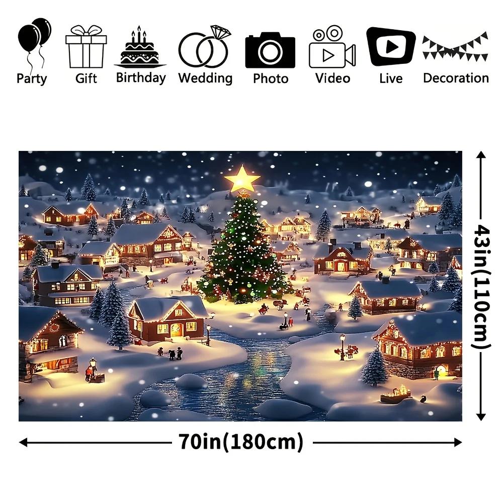 1 set of festive Christmas village backdrop | Comfortable snowy scene with fir trees and wooden houses | 100% polyester fiberZL