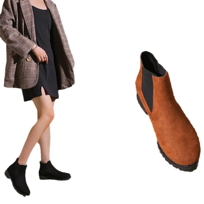2024 Autumn Martin Boots Short Boots Low Heel Fashion Casual Versatile Street Solid Color Resume to Work British Style One Pedal