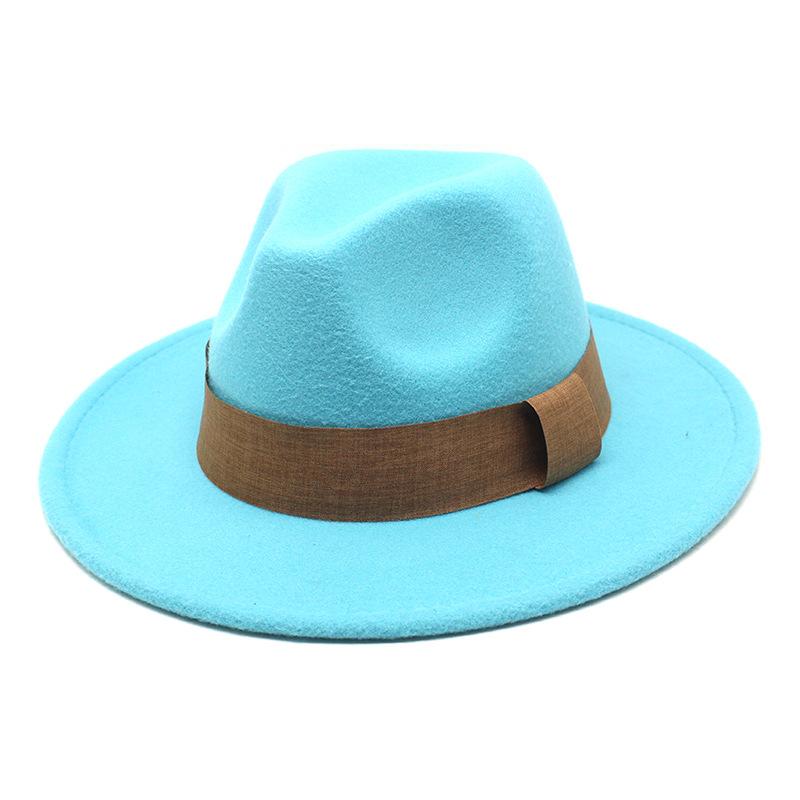 Fashion Blogger With Brown Wool Jazz Hat Vintage Big Brim Felt Top Hat