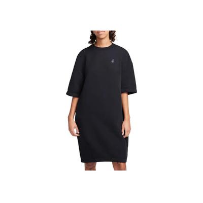 Logo Einfarbig Symmetrisch Locker Sitzendes Bodycon-Kleid Rundhalsausschnitt Lässiges Kurzarmkleid Damenkleider Schwarz FB8337-010