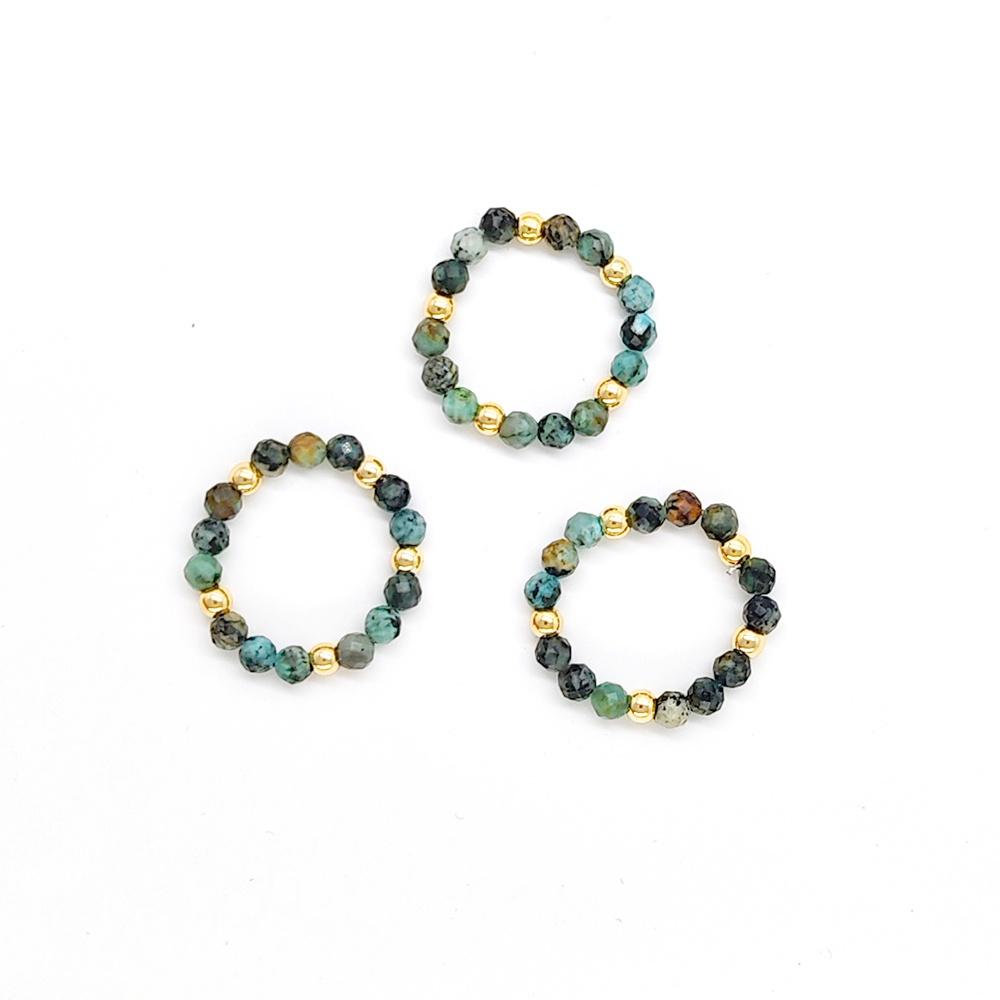 Vlen Natural Stone Ring Turquoise Beaded Elegant Women's Handmade Finger Jewelry Elastic Rings Gift for Her