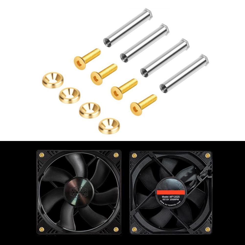 4pcs Chassis Fan Screws Quieter Operation Cooling Fan Nut Screws Double Fixed with Spacer and Tool for DIY Modified Cooling Fan