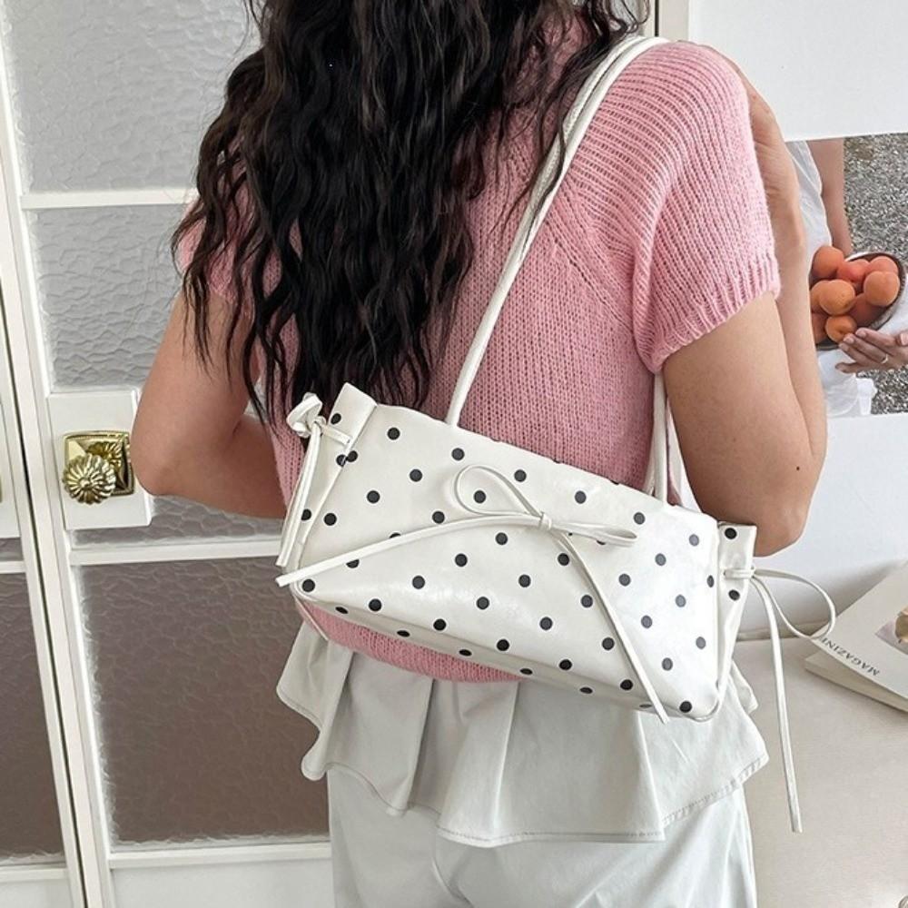 Elegante Borsa a Spalla con Fiocco in PU Finitura Lucida Borsa Rettangolare Sottile Borsa a Spalla a Pois per il Pendolarismo