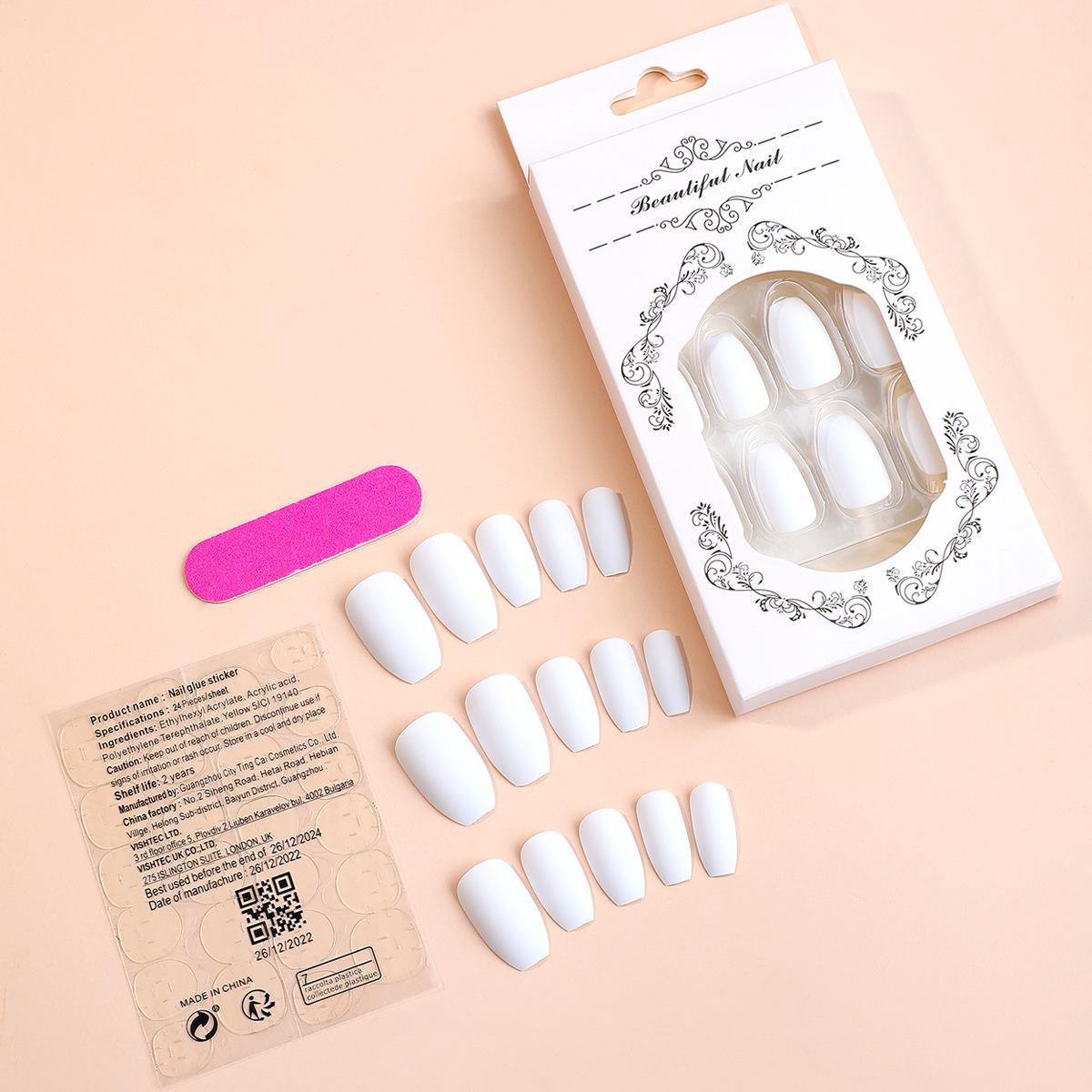 

European & American Style Minimalist White Nail Tips & Removable Stickers - High-End Fake Nails