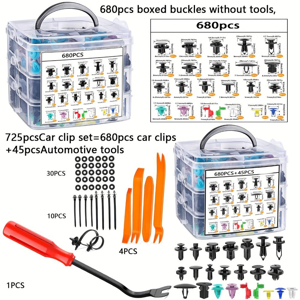 680pcs/725pcs Boxed Car Bumpers Clips Automotive Fastener & Tool Kit for Bumper Assembly Repair & Installation Bumper Repair Kit