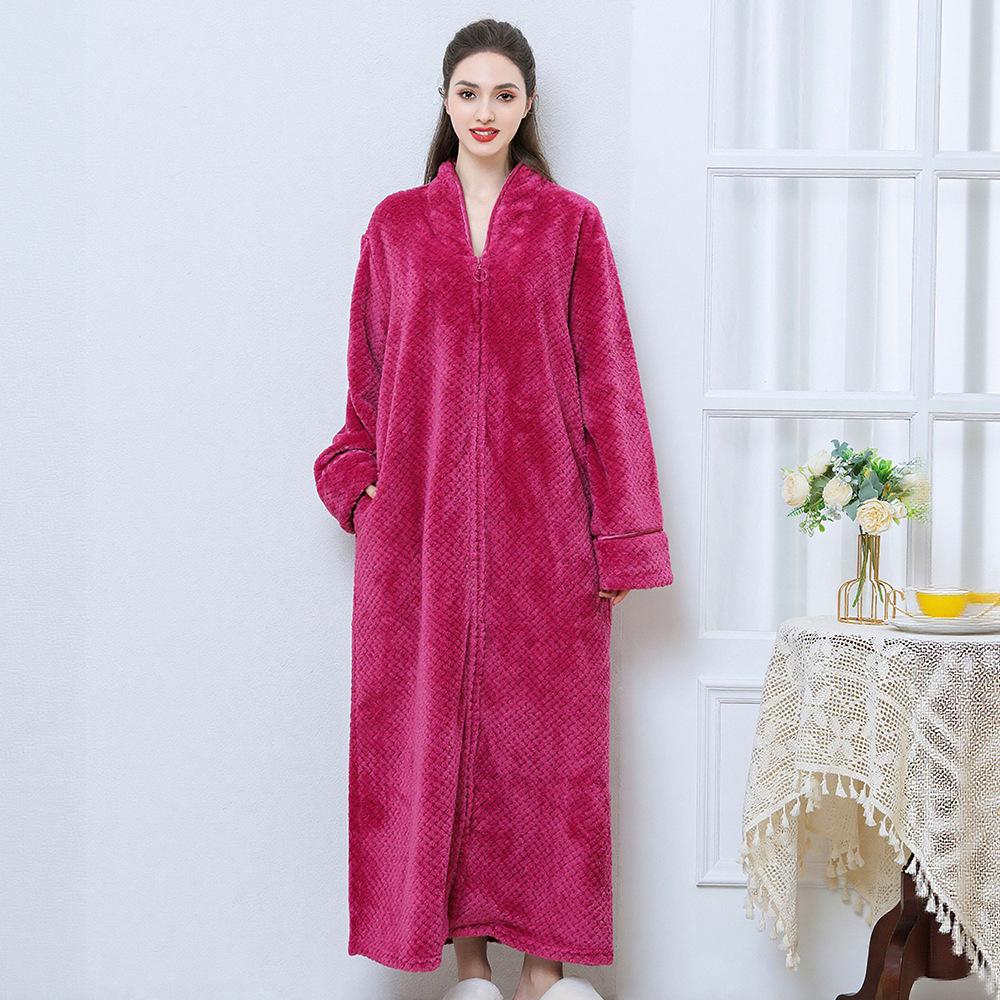 Winter Flannel Hooded Nightgown: Thick Coral Fleece, Long Sleeve, Plus Size, Ready Stock
