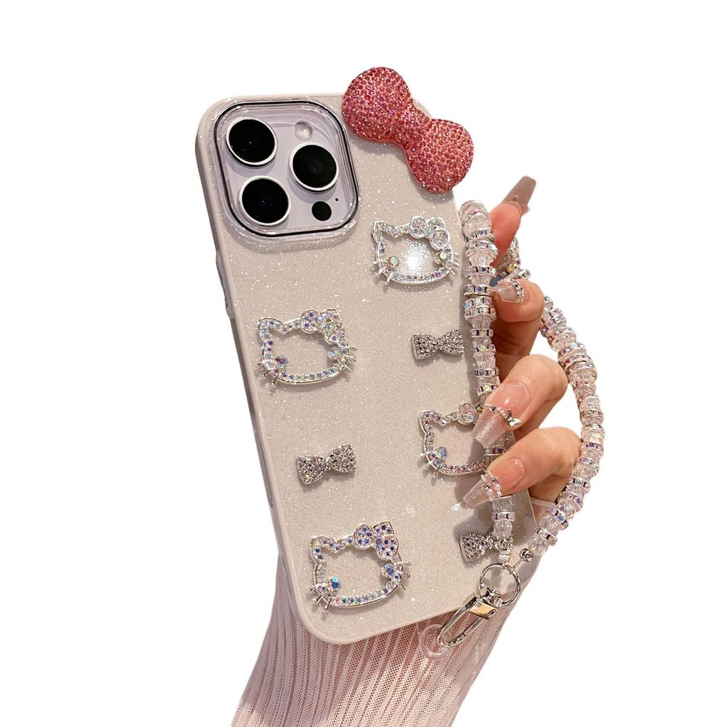 Premium Sense Flash Diamant Schleife Kitty Kat Geeignet für Apple 16pro Handyhülle Iphone15 Silikon 14 Neues Modell
