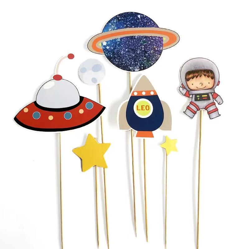 Outer Space Cake Topper Children Kids Birth Party Decor Astronaut Cakes Ornament Spaceman Universe Birthday Cake Decoration